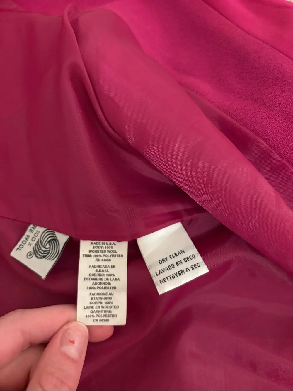 Christian Dior Vintage Fuchsia 100% Wool One-Button Blazer Jacket Pink Size 10